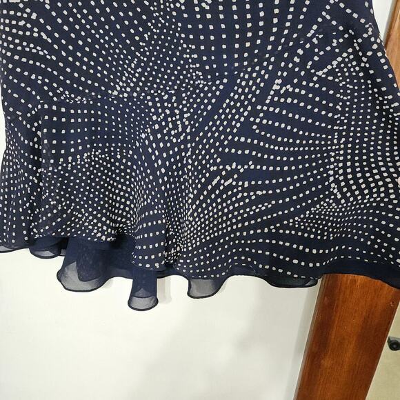 Vintage ADRIANNA PAPELL Navy Blue 100% Silk Midi Flared Asymmetrical Skirt Sz 12 - Picture 5 of 7